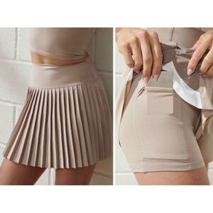 NWT YPB Your Personal Best Size XS MotionTEK Lined Pleated Skirt Skort Beige
